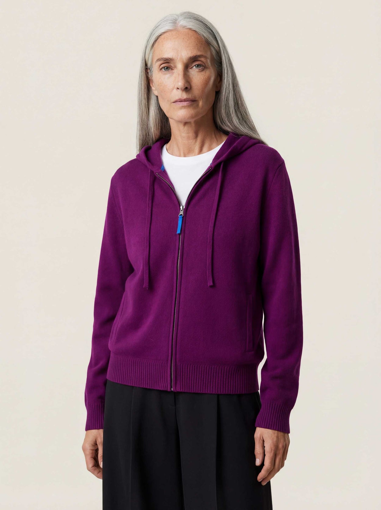 The Signature Merino Zip Hoodie Royal Purple Female Image