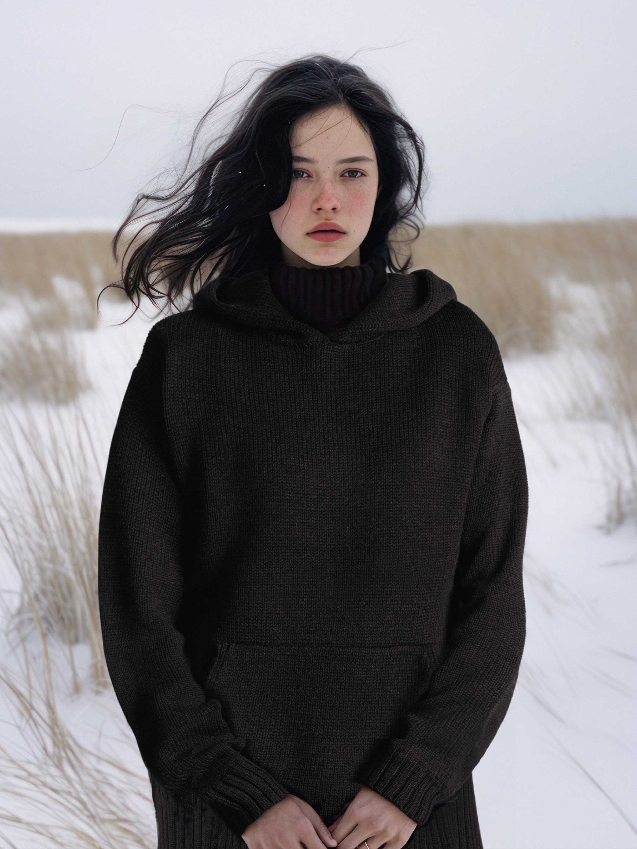 Black Knitted Chunky Hoodie - Men's/Women's - Sheep Inc