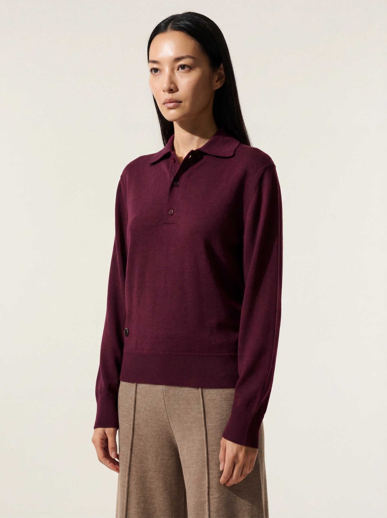 The Everyday Long Sleeve Polo Shirt Konini Burgundy Female Image