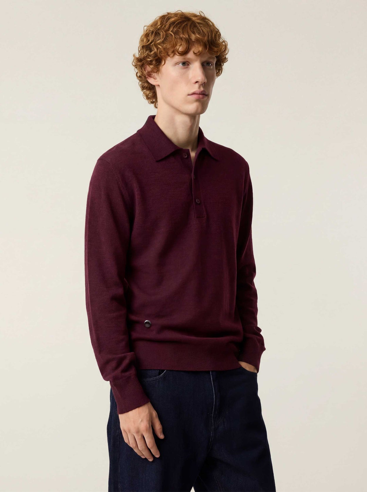 The Everyday Long Sleeve Polo Shirt Konini Burgundy Male Image