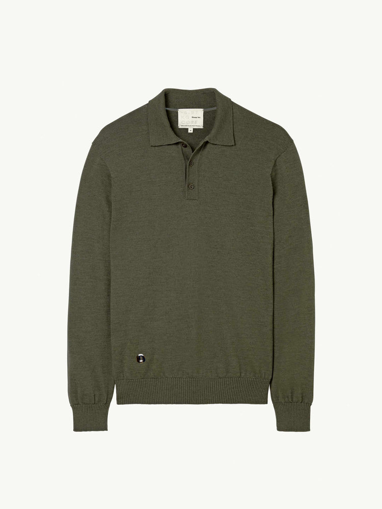The Long Sleeve Knitted Polo Moss Green Image