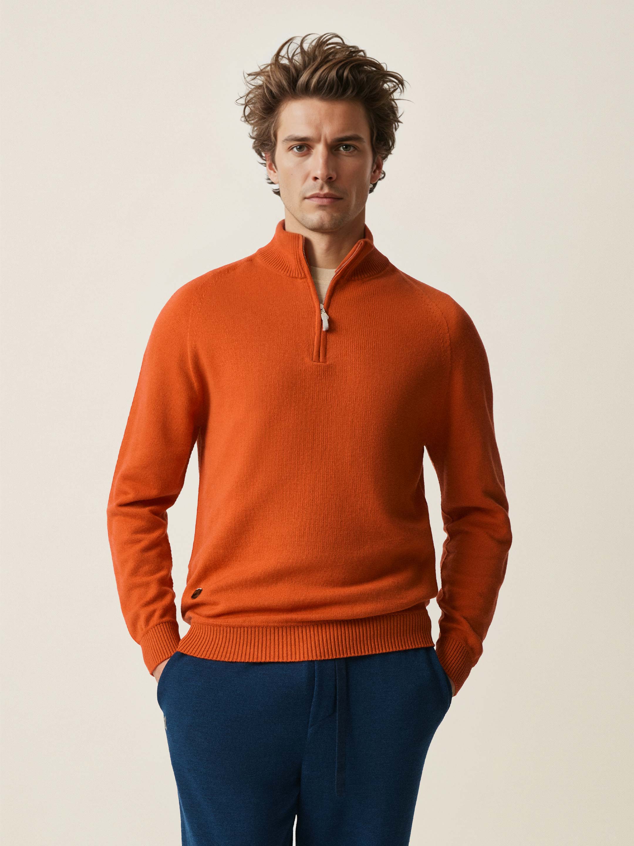 Orange Knitted Half Zip Jumper | Sheep Inc.