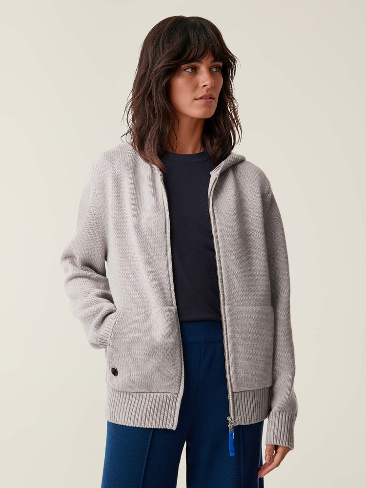 The Chunky Knit Zip Hoodie Moon Grey Image