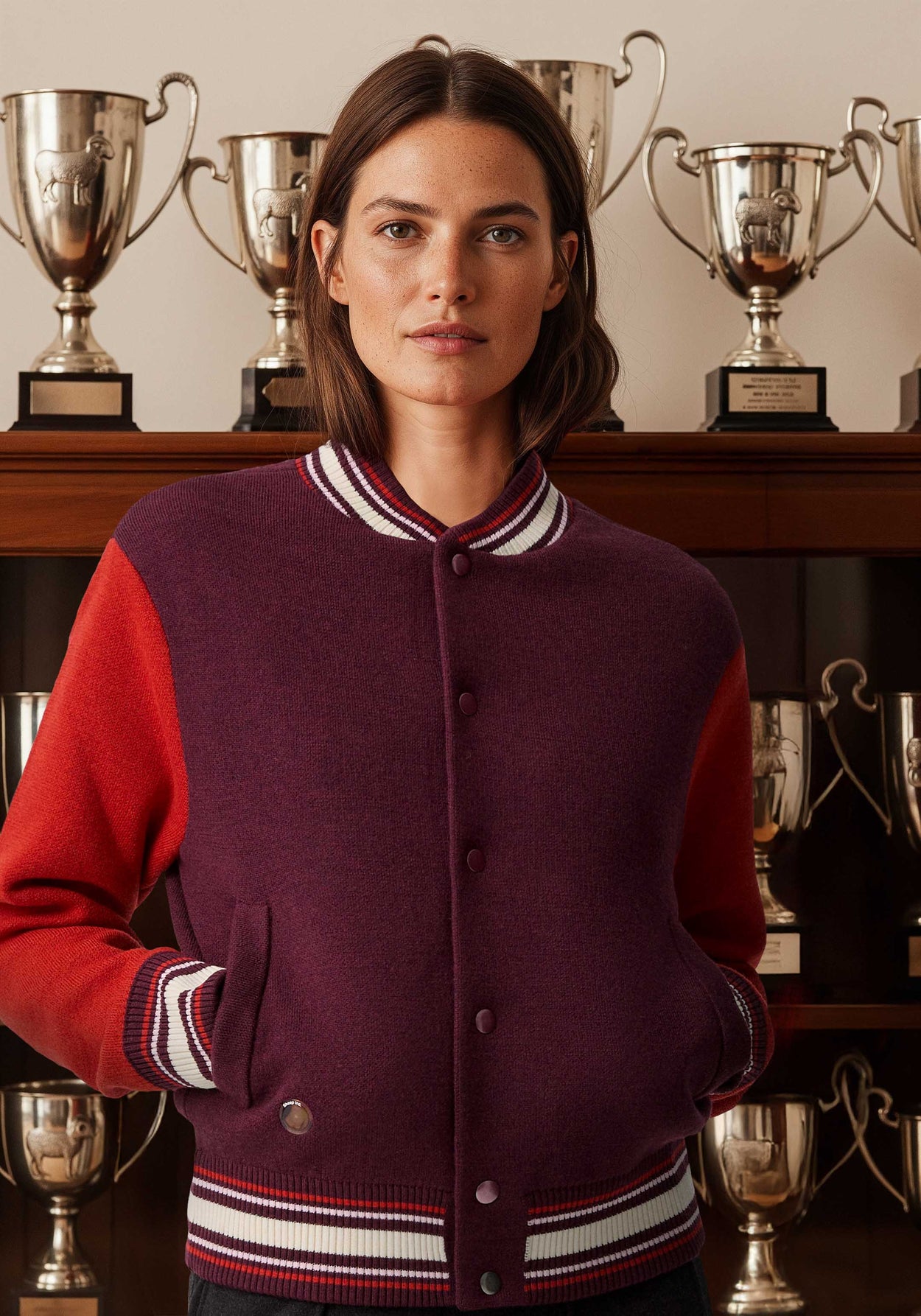 The Varsity Jacket Konini Burgundy Female Image