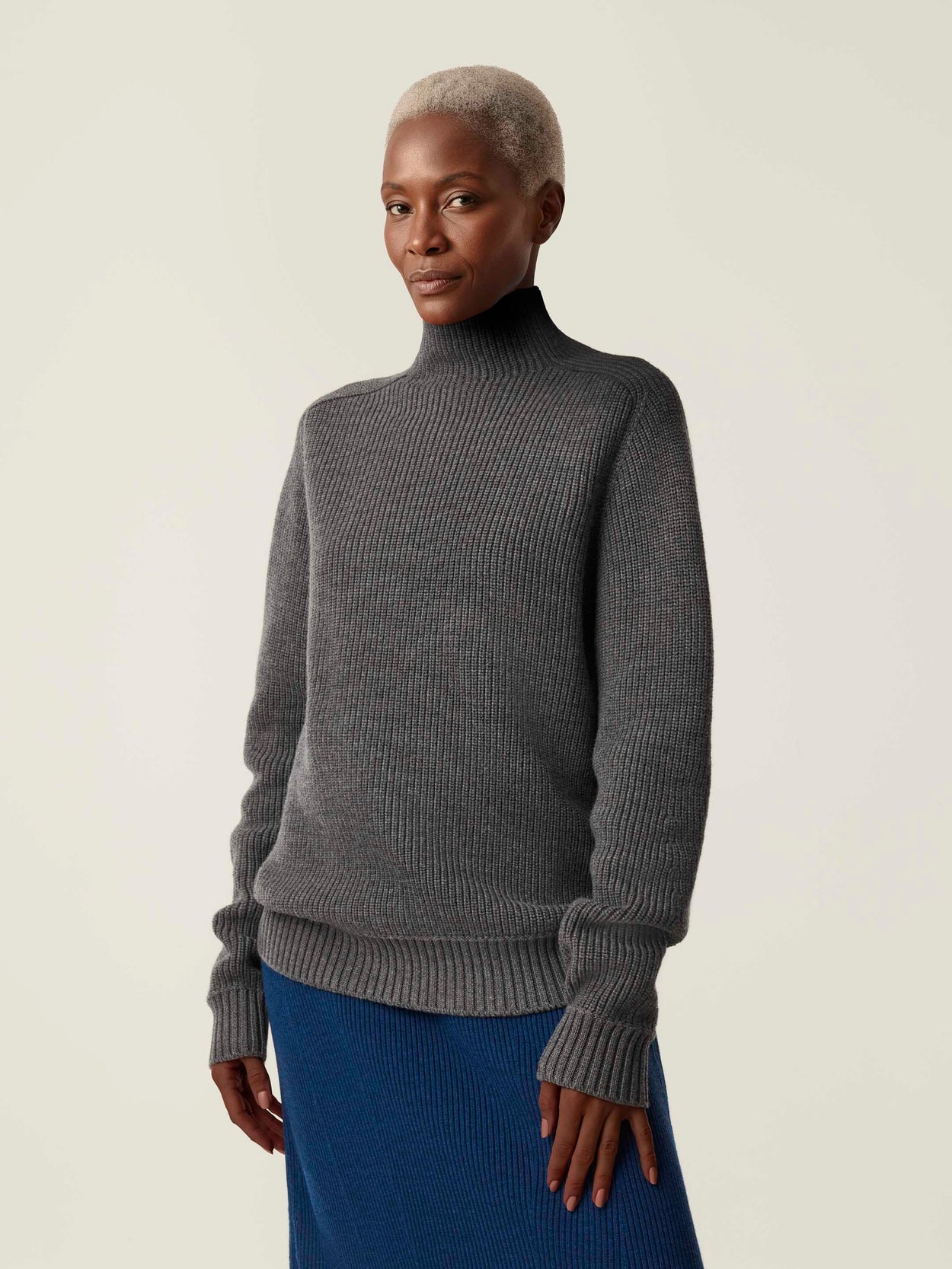The Soft-Knit High Neck Slate Grey Female Image