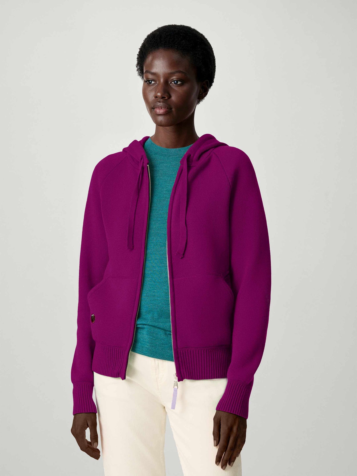 The Knitted Zip Hoodie Royal Purple Female Image