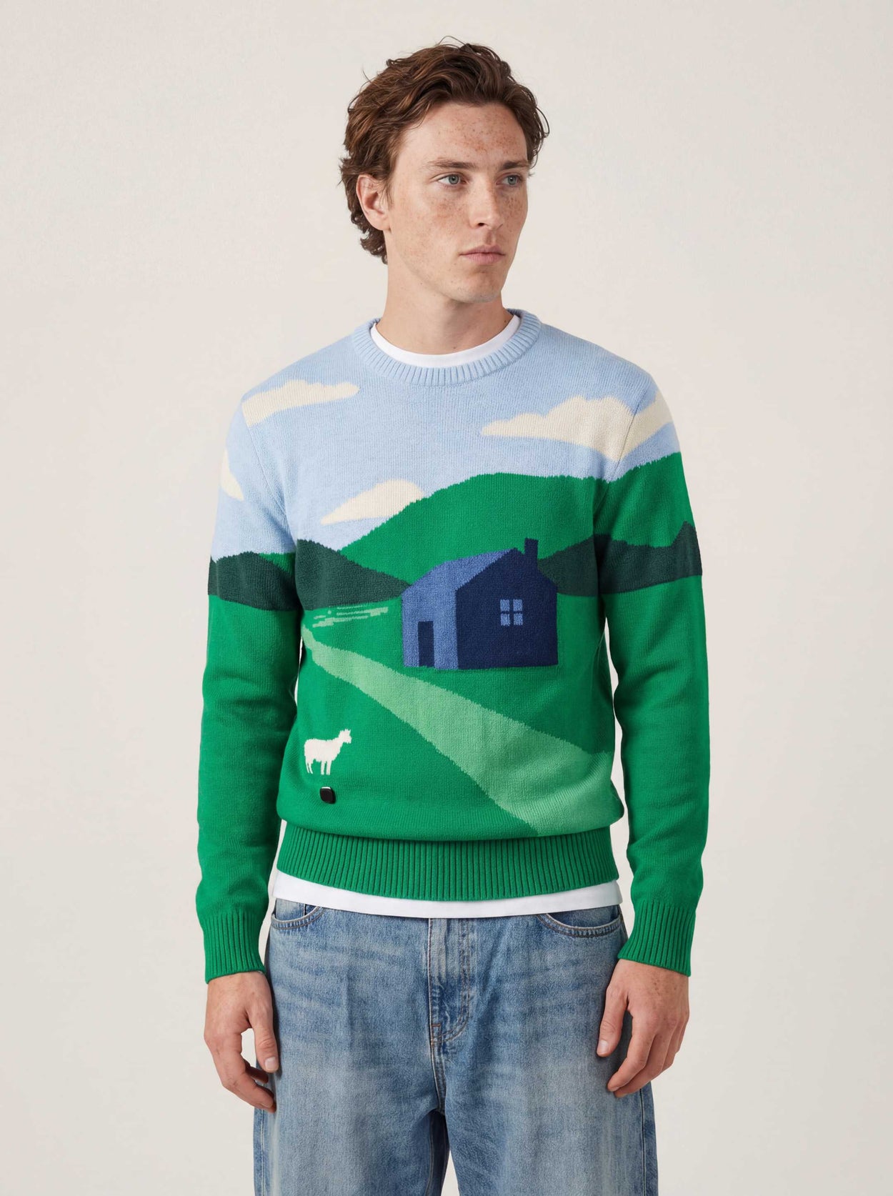 The Sheepscape Crewneck Jumper Bottle Green Male Image
