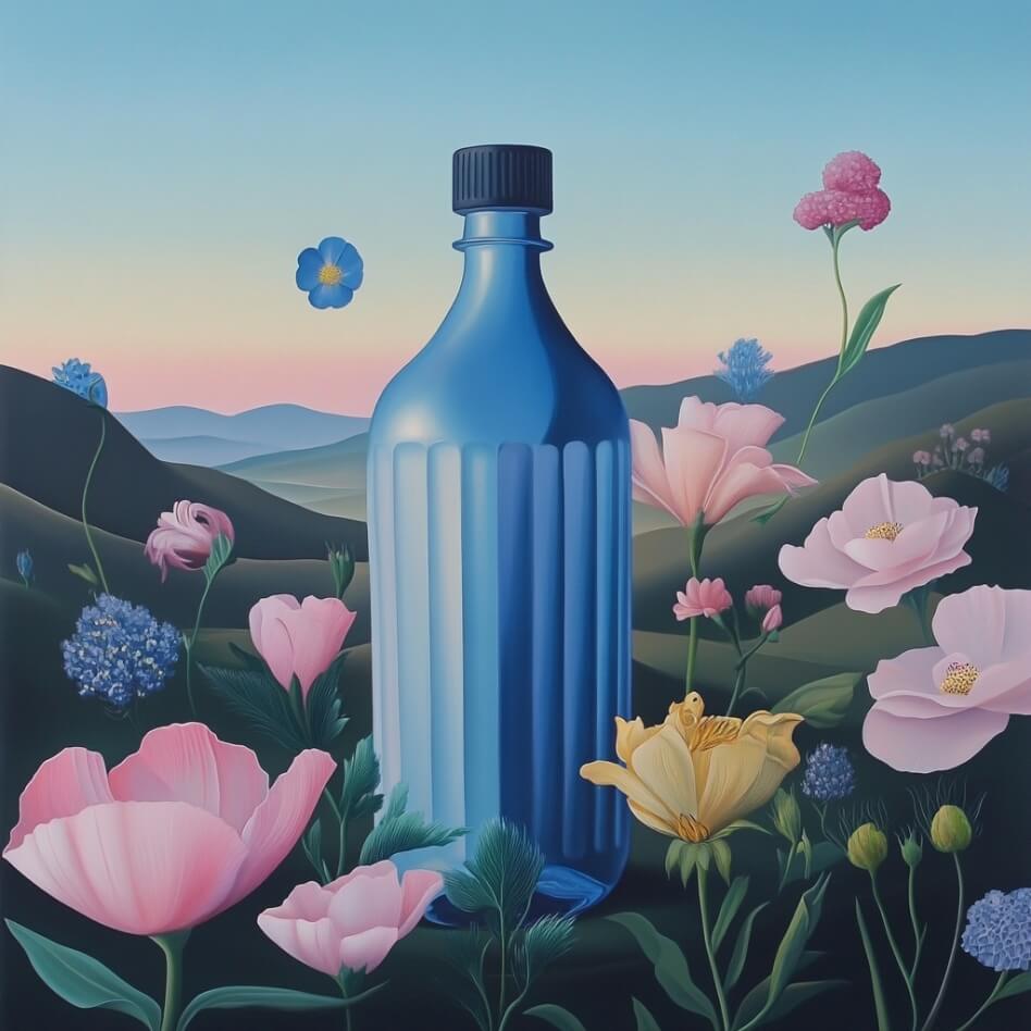 Sheep grazing among plastic pollution