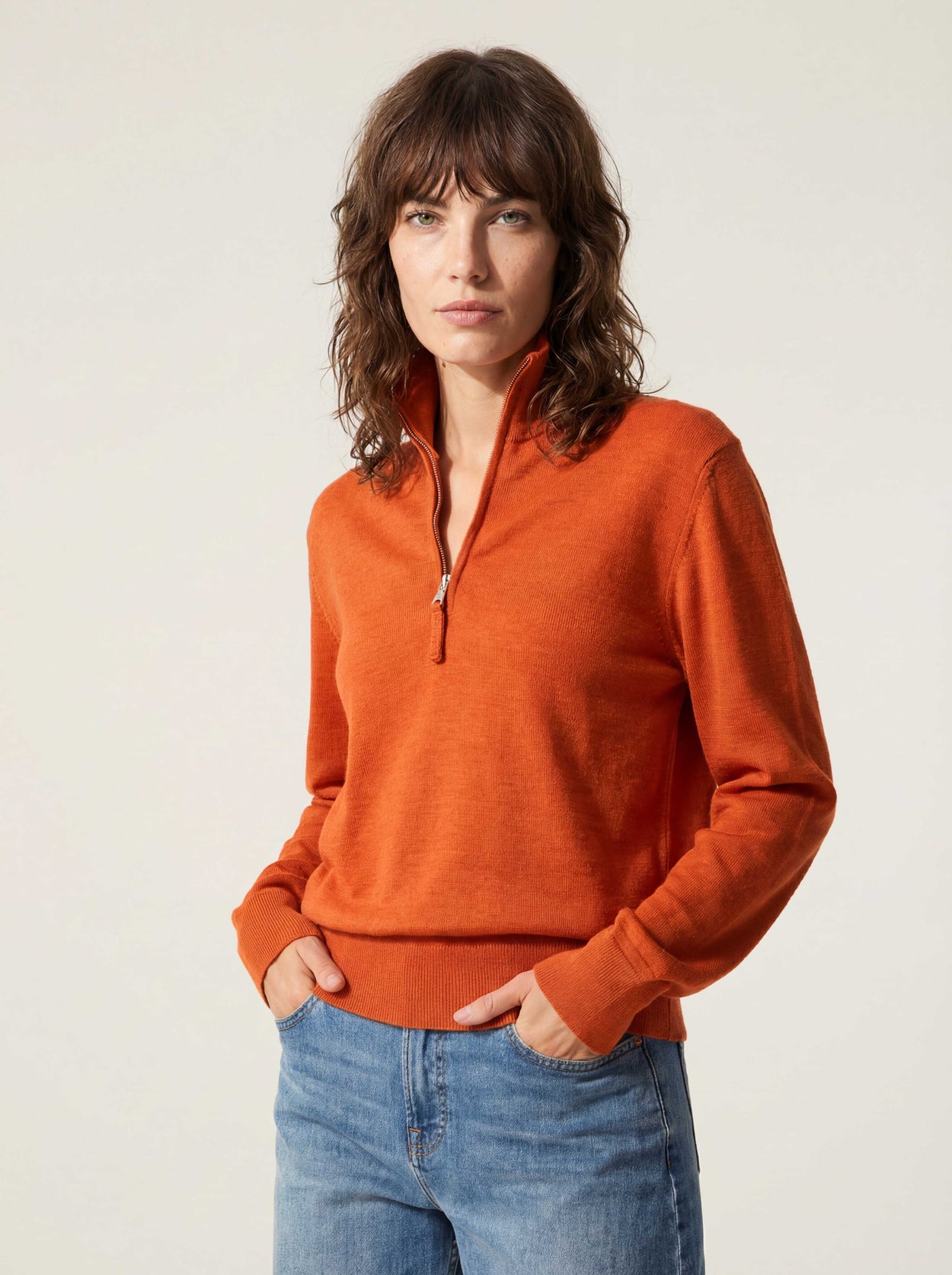 The Knitted Quarter Zip Burnt Orange Female Image