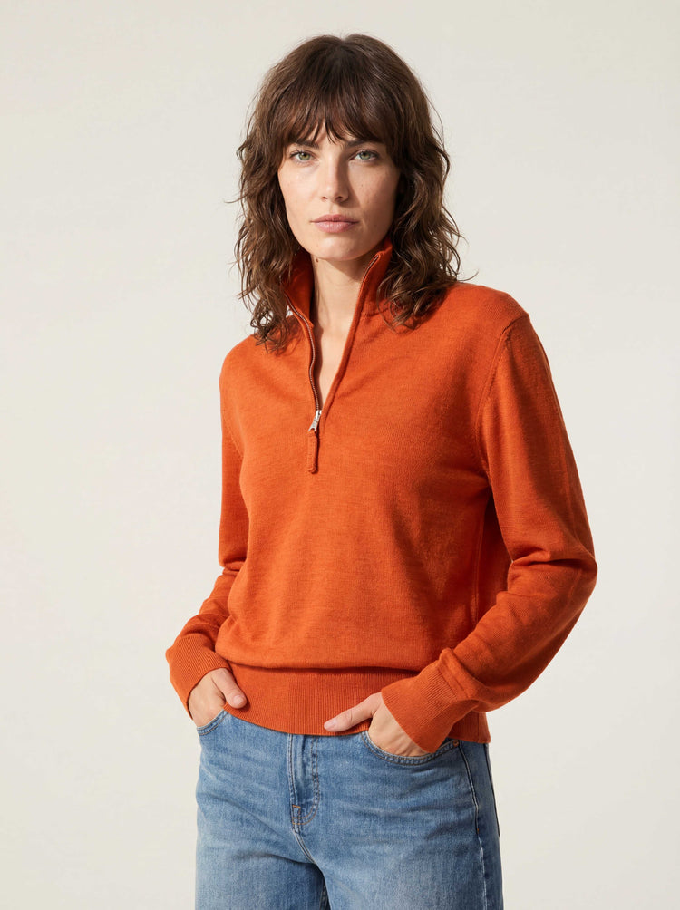 The Knitted Quarter Zip Burnt Orange Image