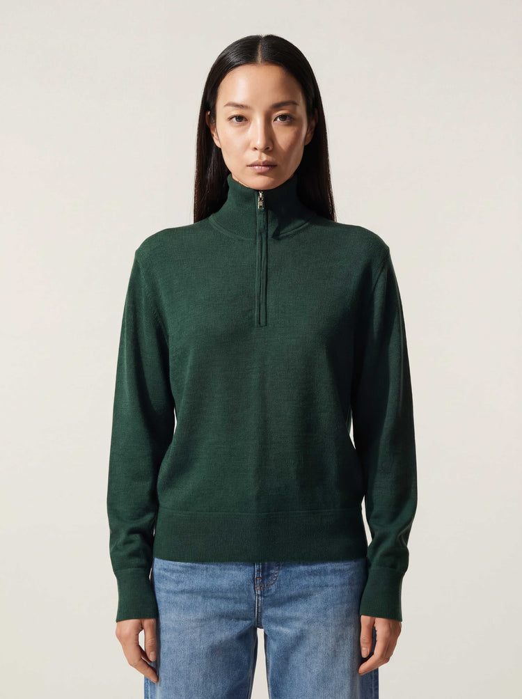 The Knitted Quarter Zip Emerald Green Image