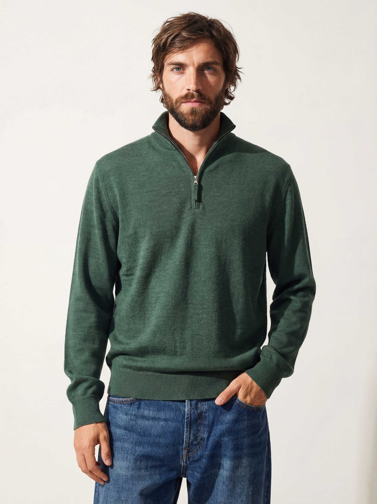 The Knitted Quarter Zip Emerald Green Image