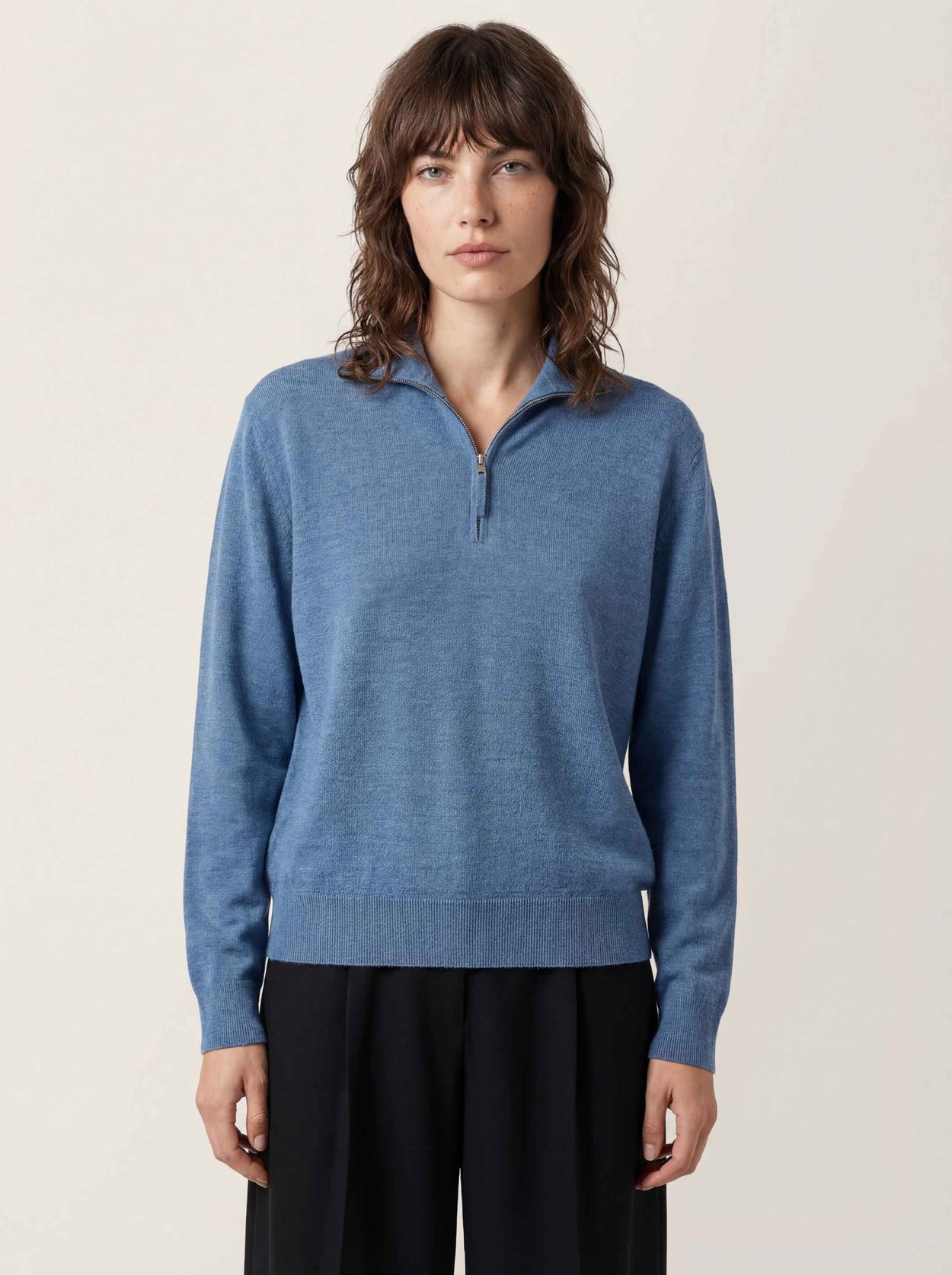 The Knitted Quarter Zip Jumper Baltic Blue Female Image