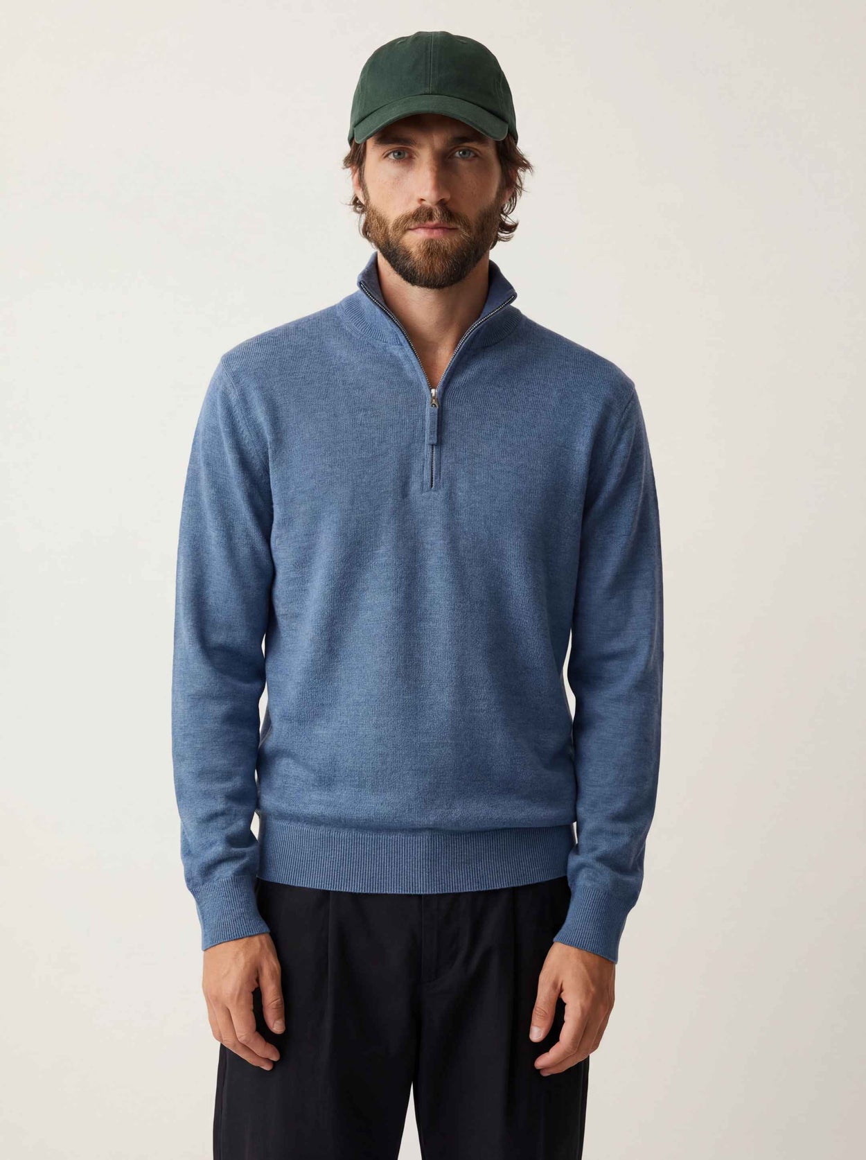 The Knitted Quarter Zip Jumper Baltic Blue Male Image