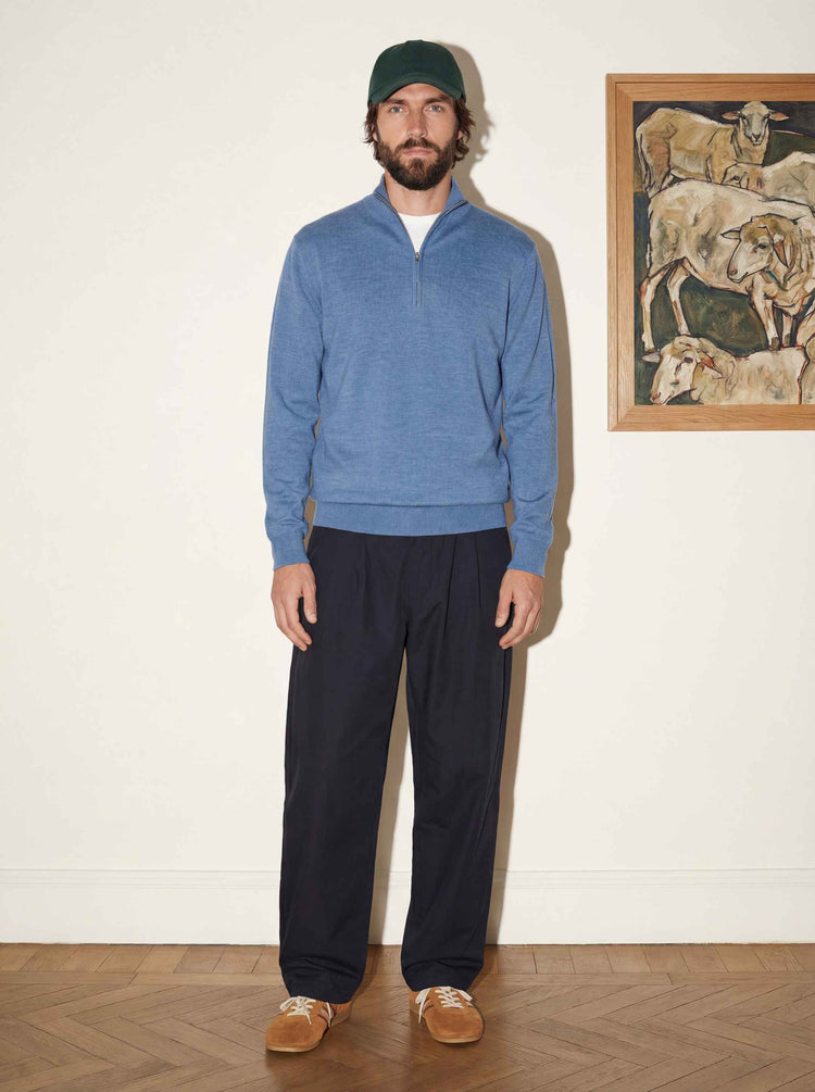 The Knitted Quarter Zip Jumper Baltic Blue Image