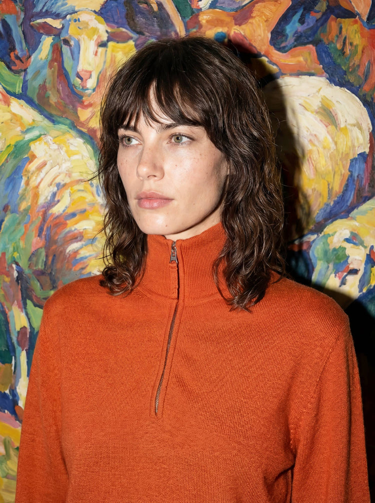 The Knitted Quarter Zip Jumper Burnt Orange Image