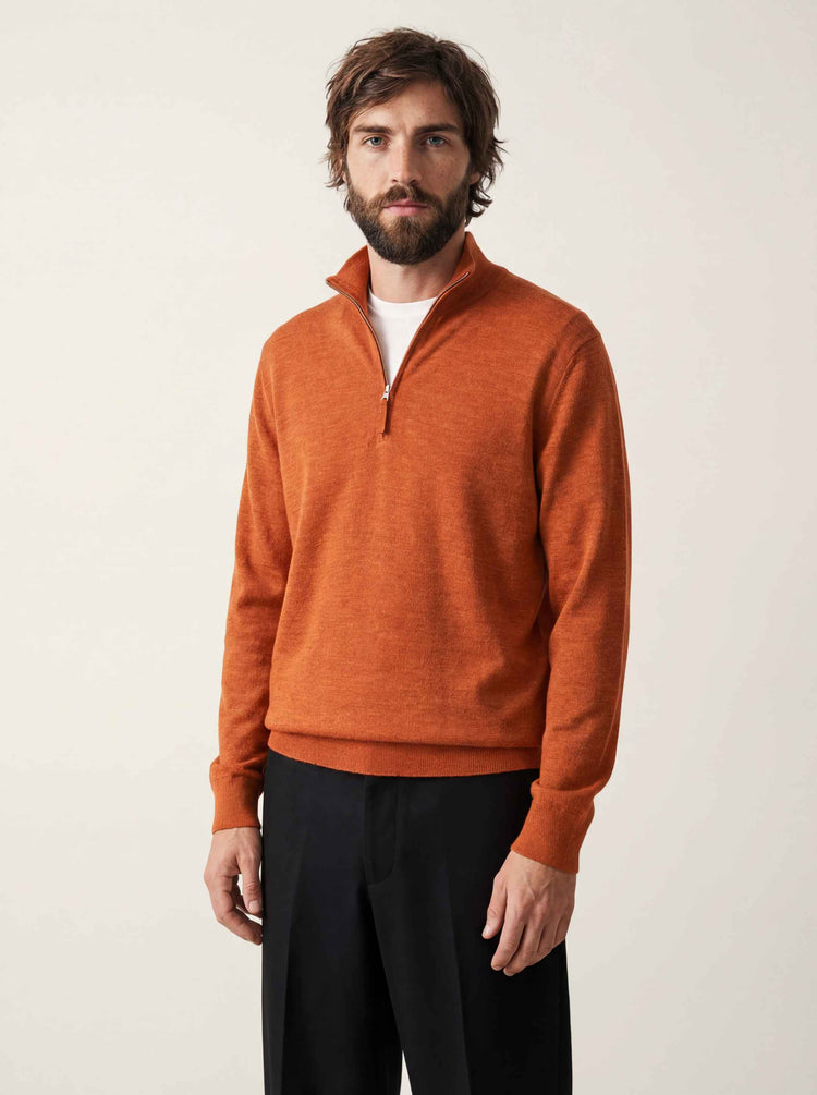 The Knitted Quarter Zip Burnt Orange Image