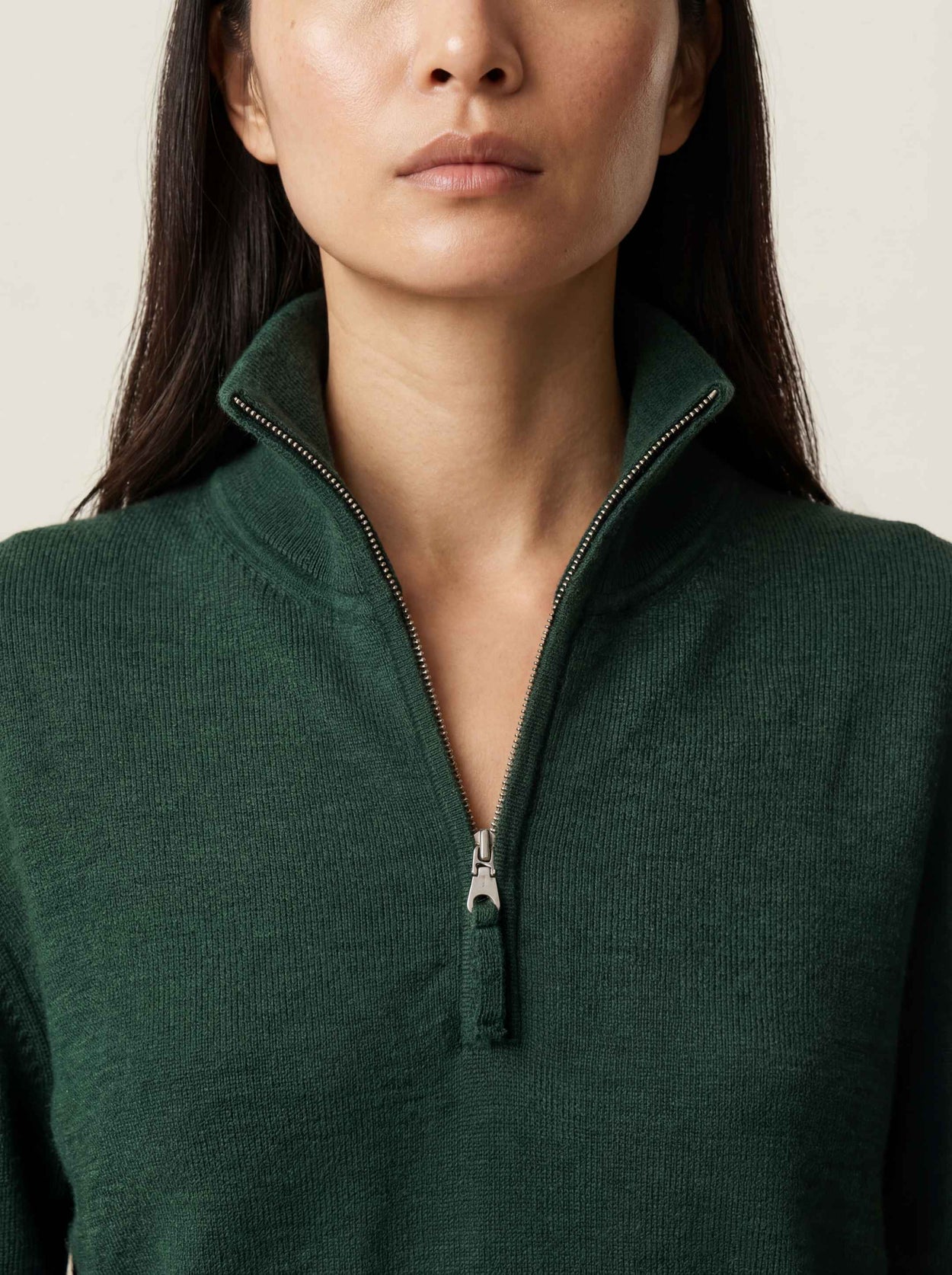 The Knitted Quarter Zip Jumper Emerald Green Female Image