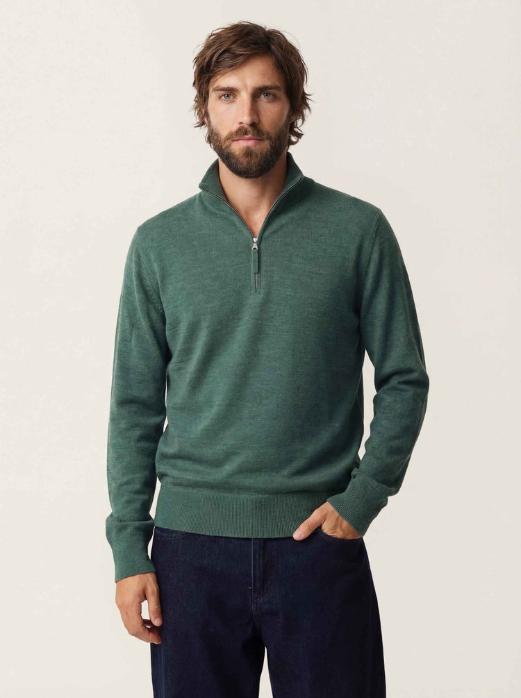 The Knitted Quarter Zip Emerald Green Image