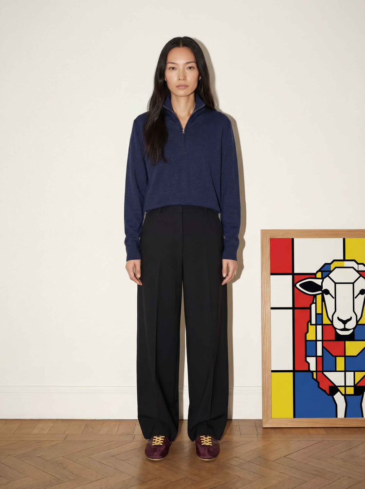 The Knitted Quarter Zip Jumper Pacific Blue Image