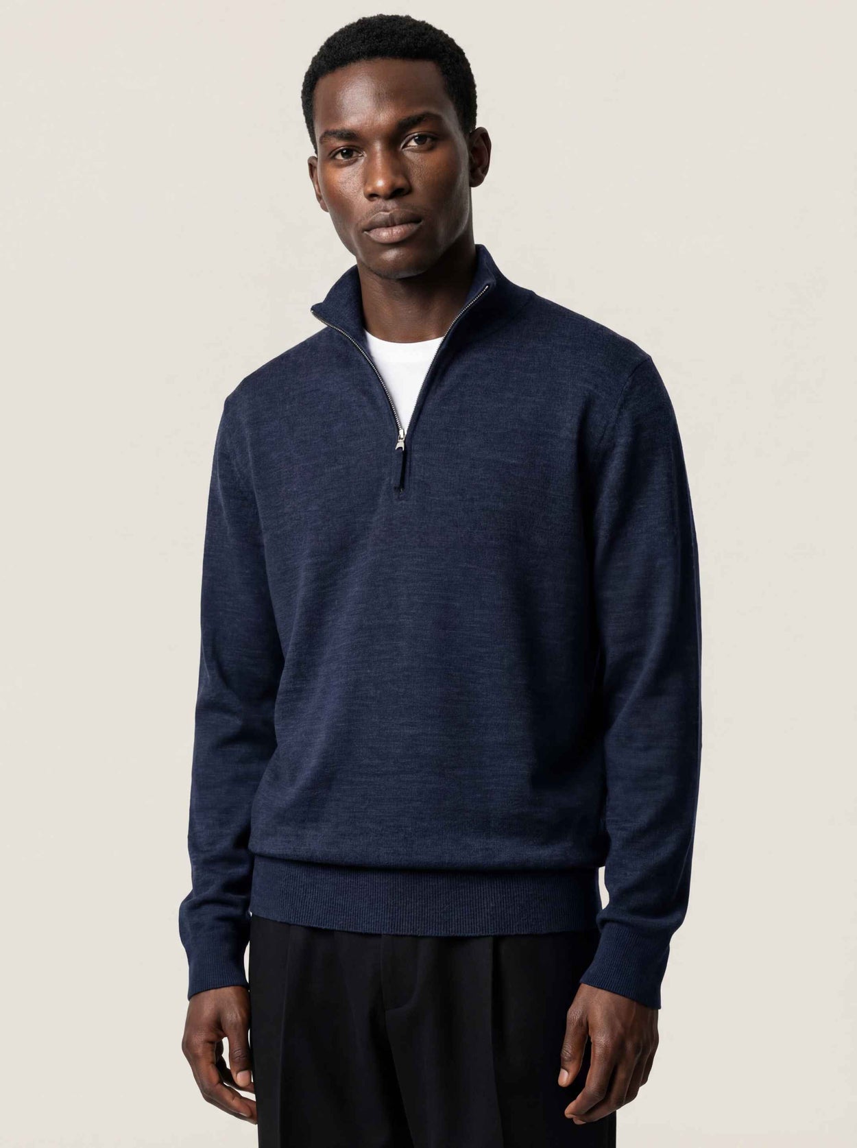 The Knitted Quarter Zip Jumper Pacific Blue Male Image