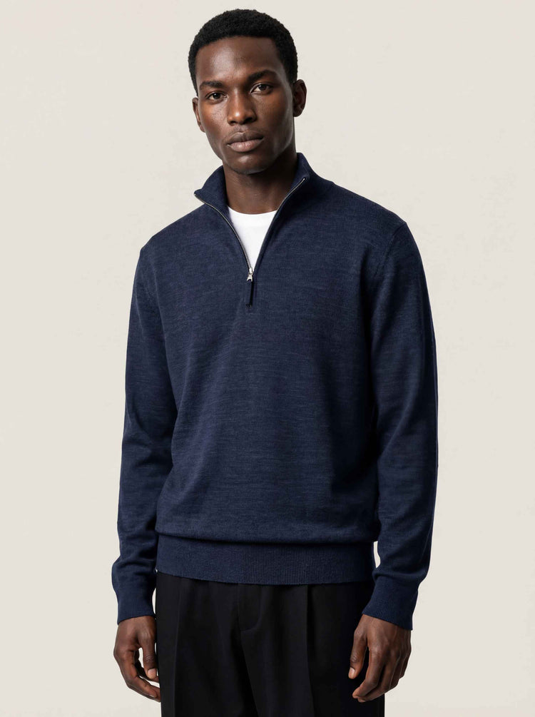 The Knitted Quarter Zip Pacific Blue Image