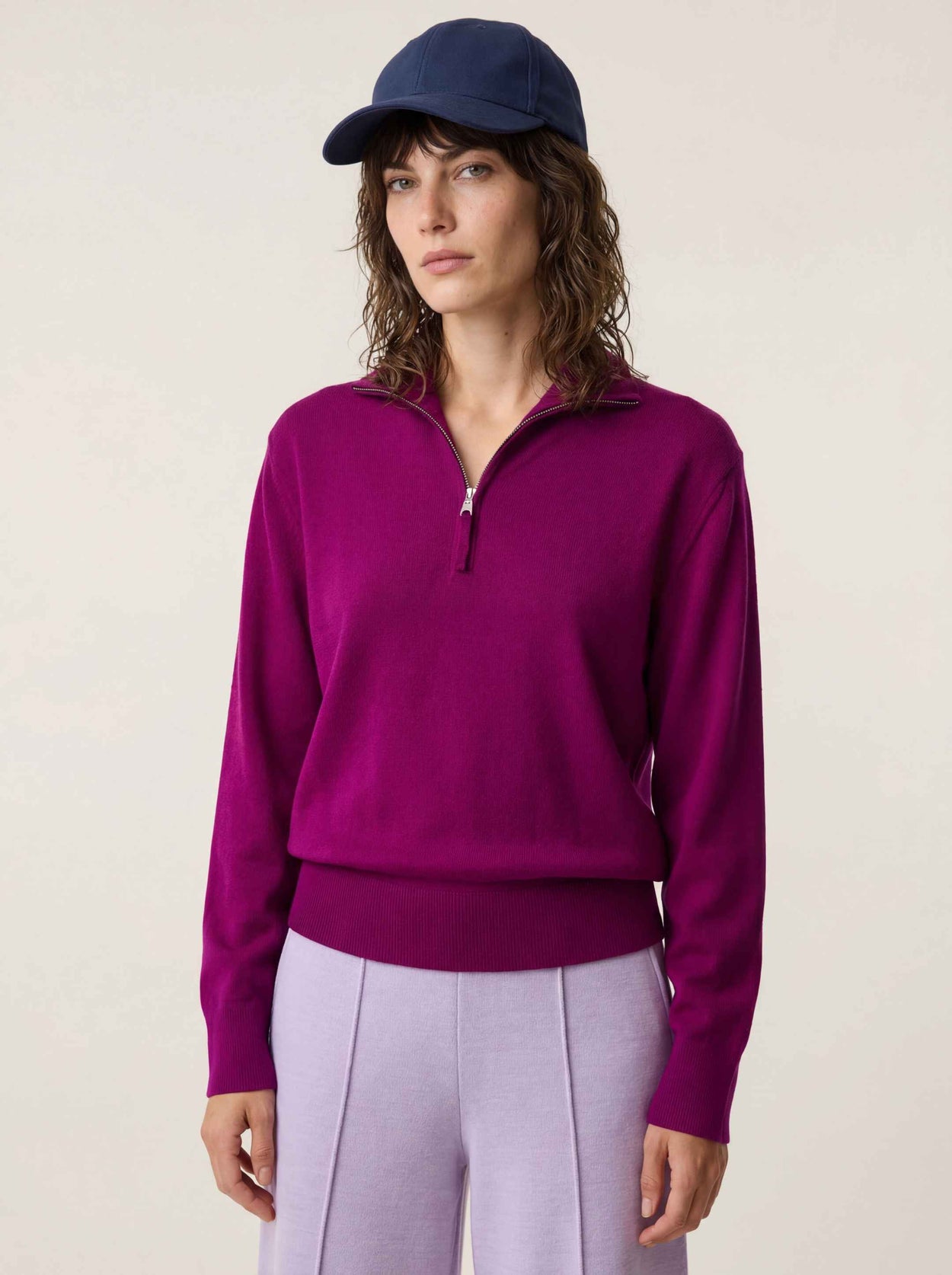The Knitted Quarter Zip Jumper Royal Purple Female Image