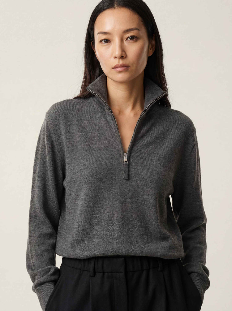 The Knitted Quarter Zip Slate Grey Image