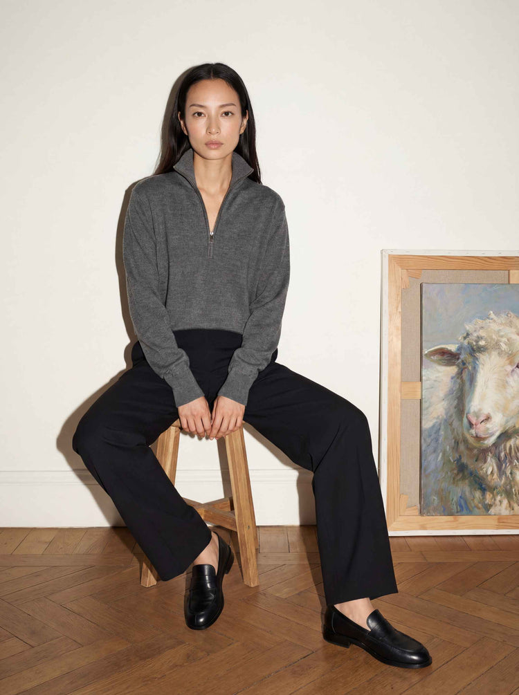 The Knitted Quarter Zip Jumper Slate Grey Image