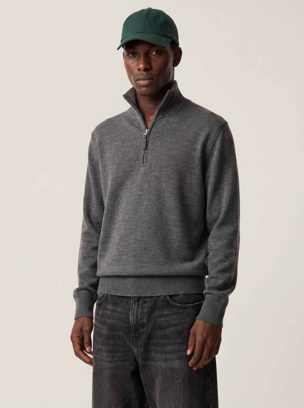The Knitted Quarter Zip Jumper Slate Grey Male Image