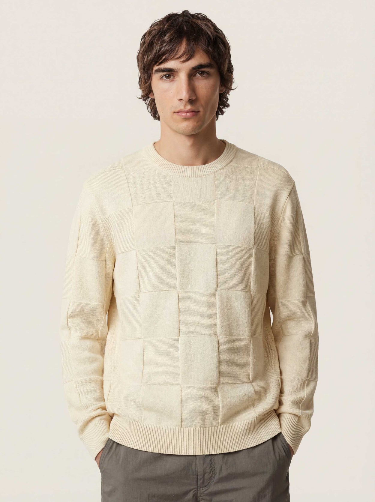 The Textured Crewneck Jumper Raw White Male Image