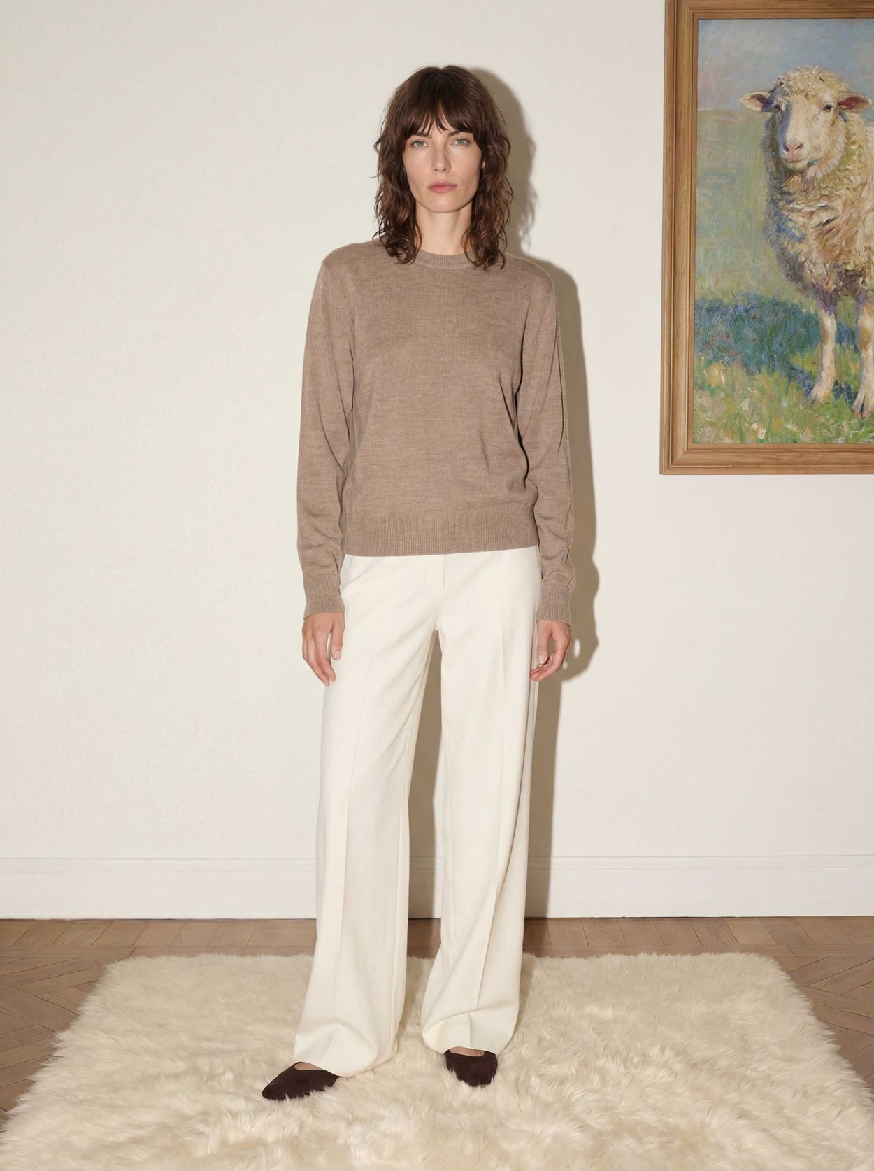 The Boxy Knitted Crewneck Fawn Brown Female Image