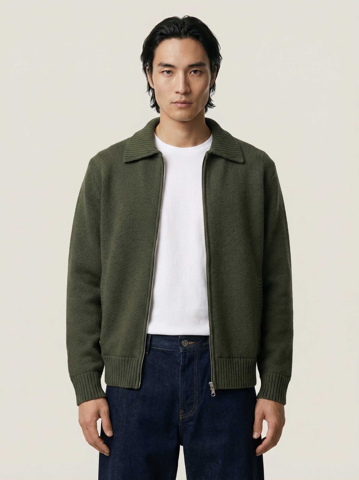 The Knitted Bomber Moss Green Male Image