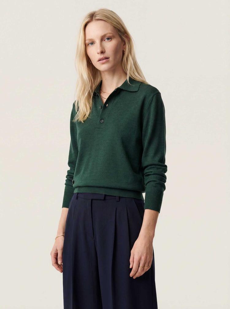 The Everyday Long Sleeve Polo Shirt Emerald Green Image