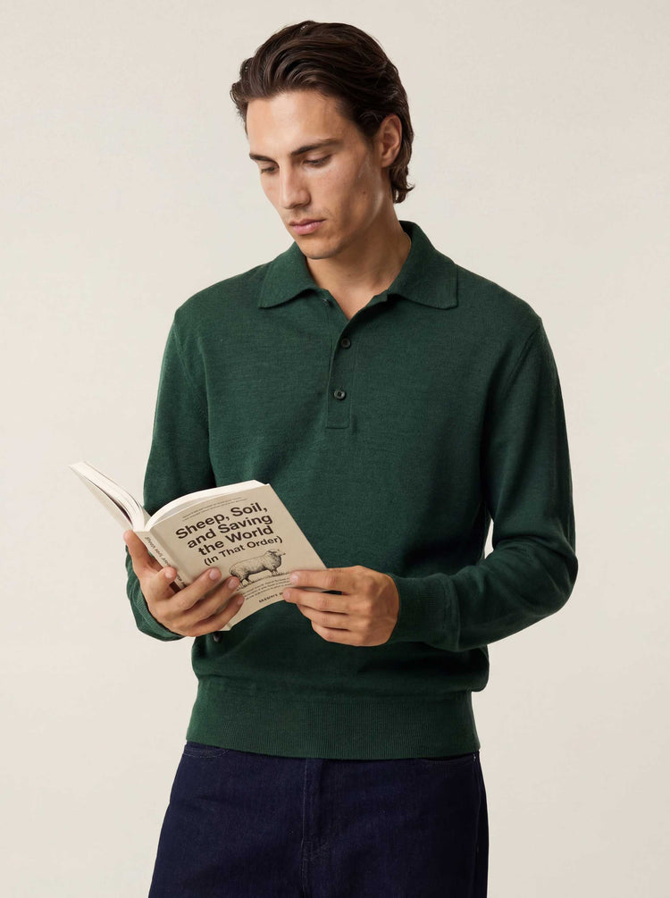 The Everyday Long Sleeve Polo Shirt Emerald Green Image