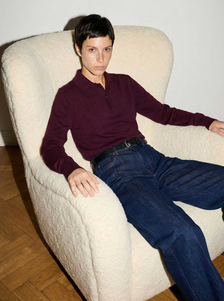 The Everyday Long Sleeve Polo Shirt Konini Burgundy Image