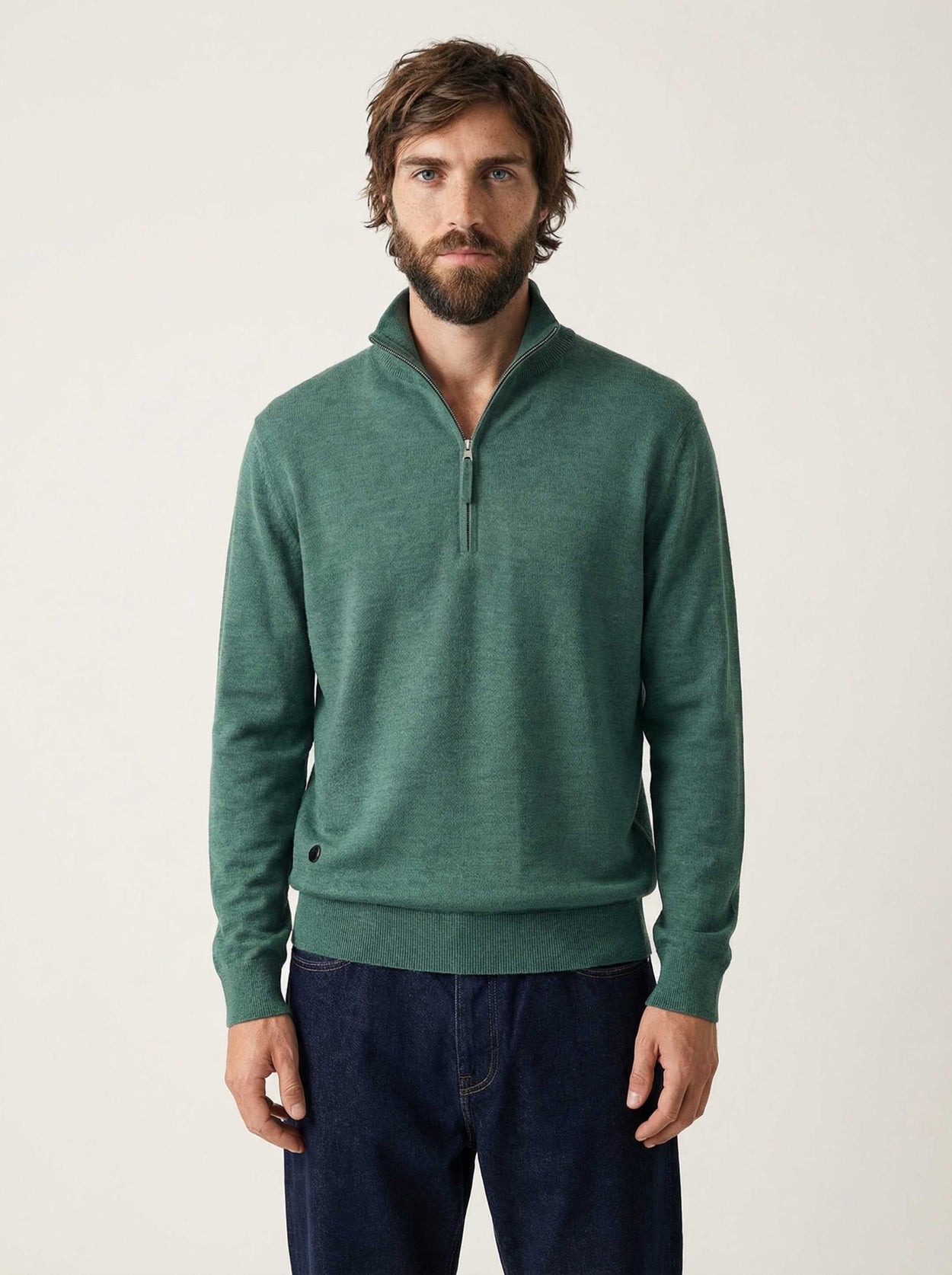 The Knitted Quarter Zip Jumper Emerald Green Male Image