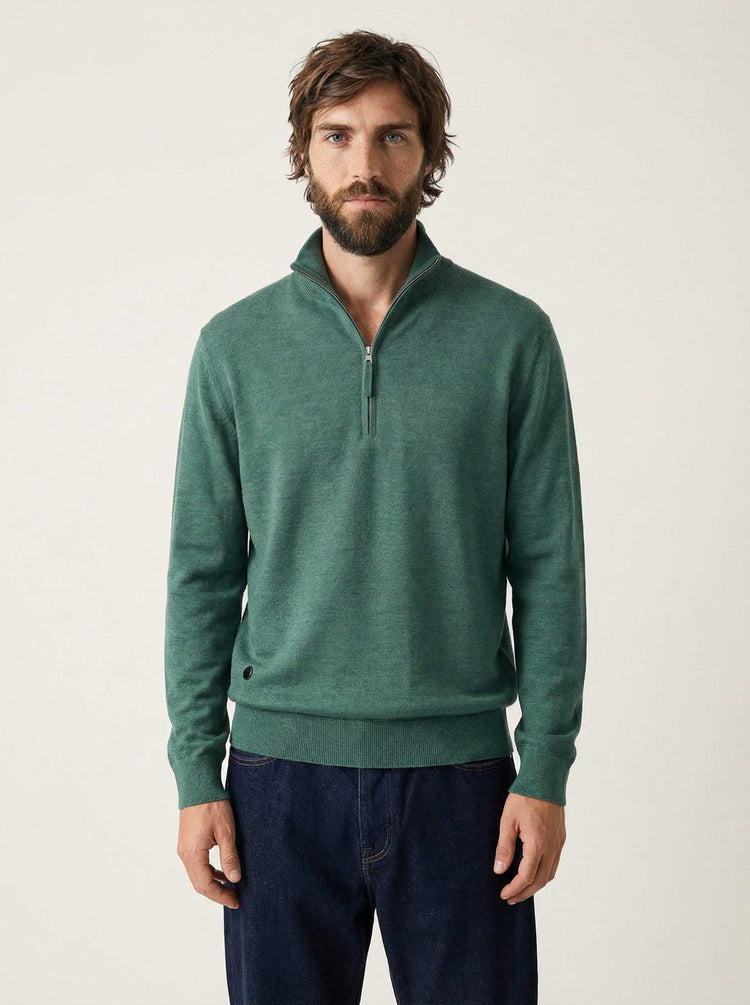 The Knitted Quarter Zip Jumper Emerald Green Image