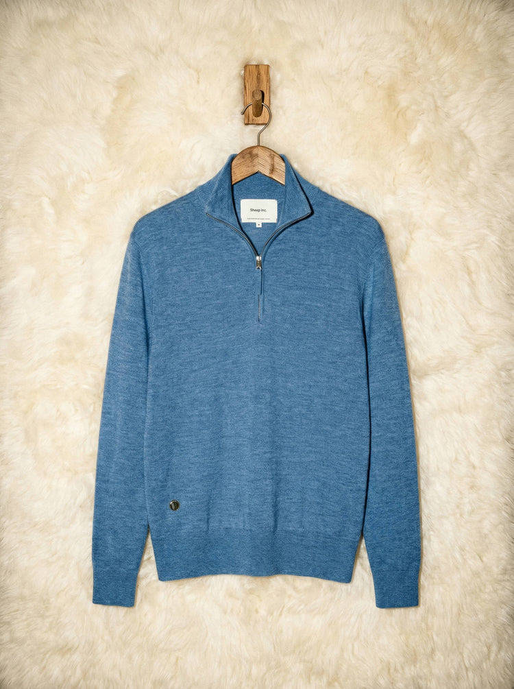 The Knitted Quarter Zip Jumper Baltic Blue Image