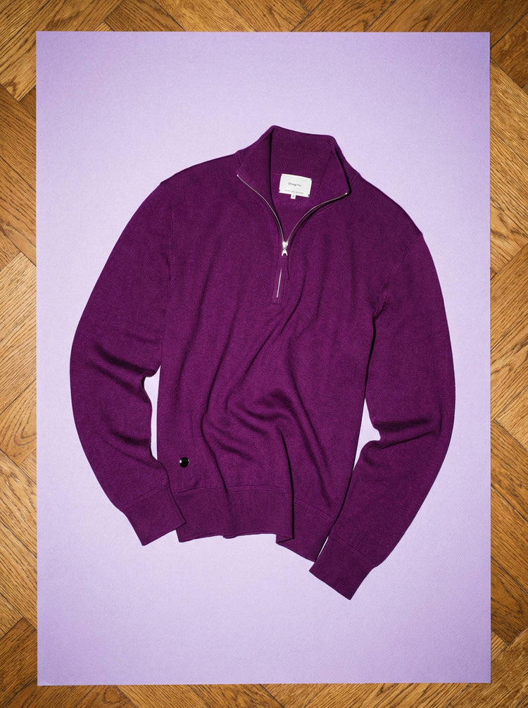 The Knitted Quarter Zip Jumper Royal Purple Image