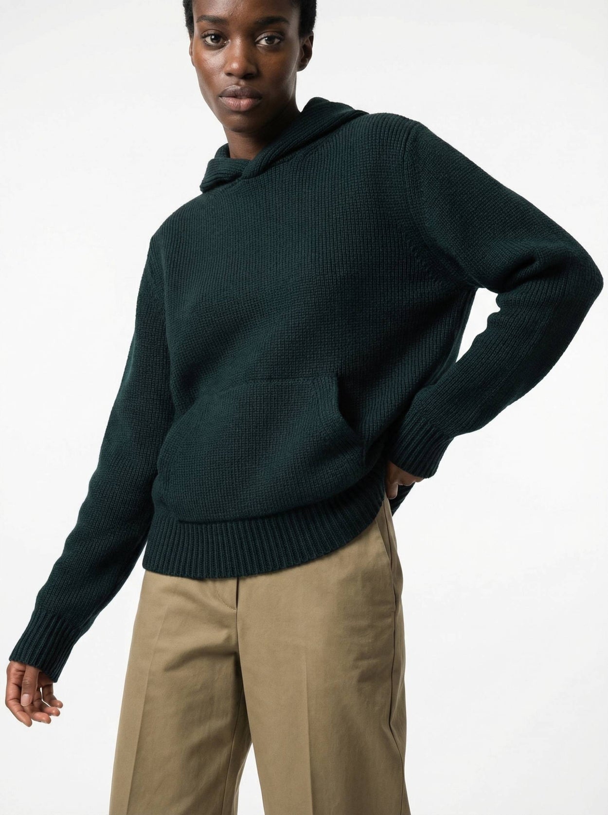 The Chunky Knit Hoodie Forest Green Female Image