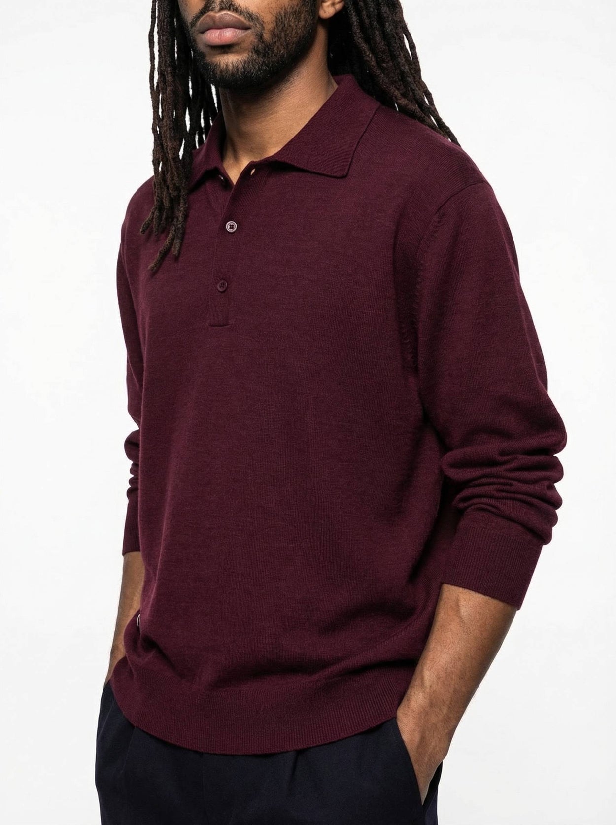 The Everyday Long Sleeve Polo Shirt Konini Burgundy Male Image