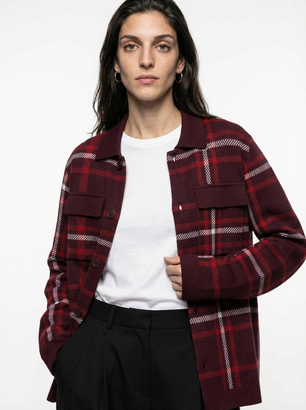 The Plaid Over Shirt Konini Burgundy Female Image