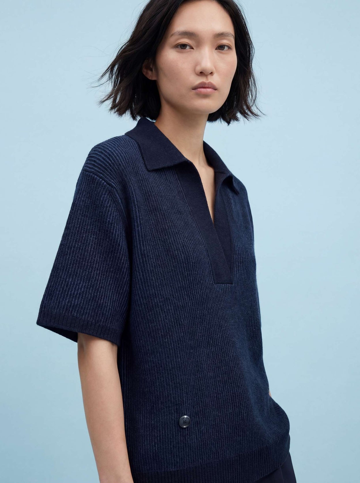 The Women's Plaited Polo Pacific Blue Female Image