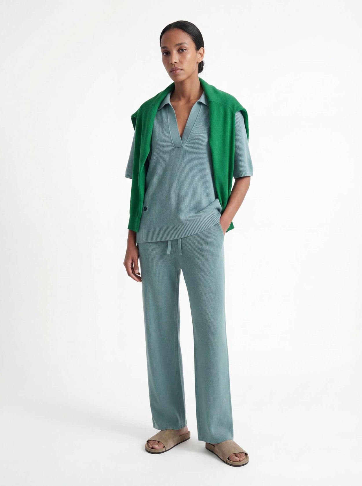 The Plaited Trousers Aqua Green Female Image
