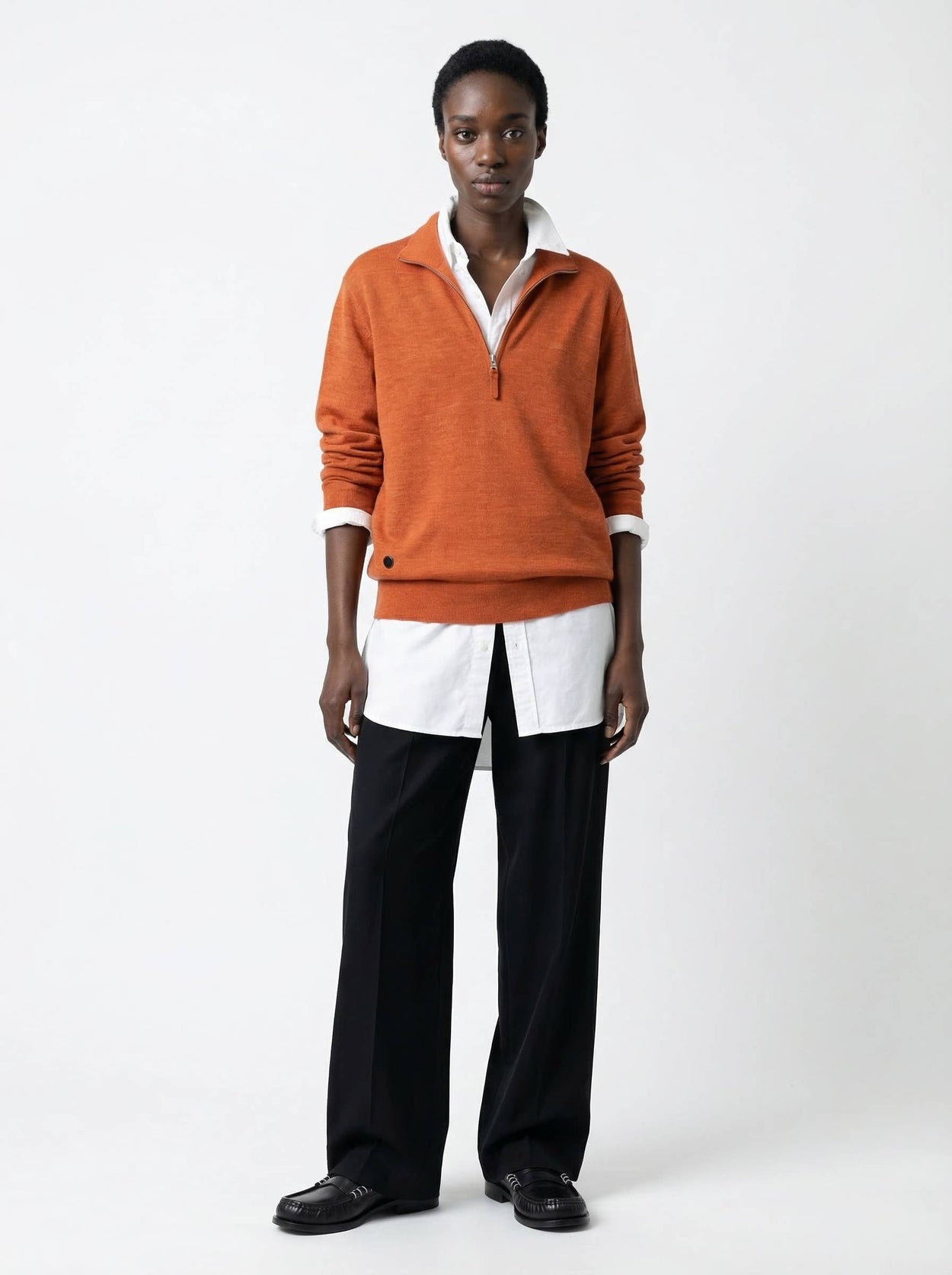 The Knitted Quarter Zip Jumper Burnt Orange Female Image
