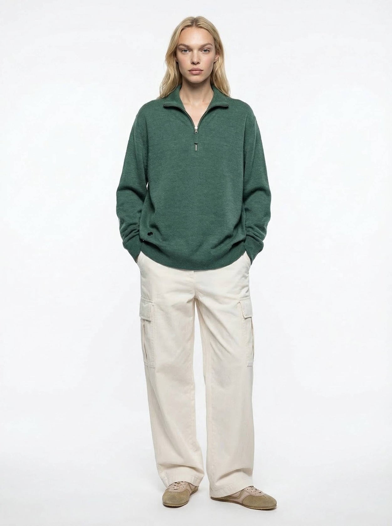 The Knitted Quarter Zip Jumper Emerald Green Female Image