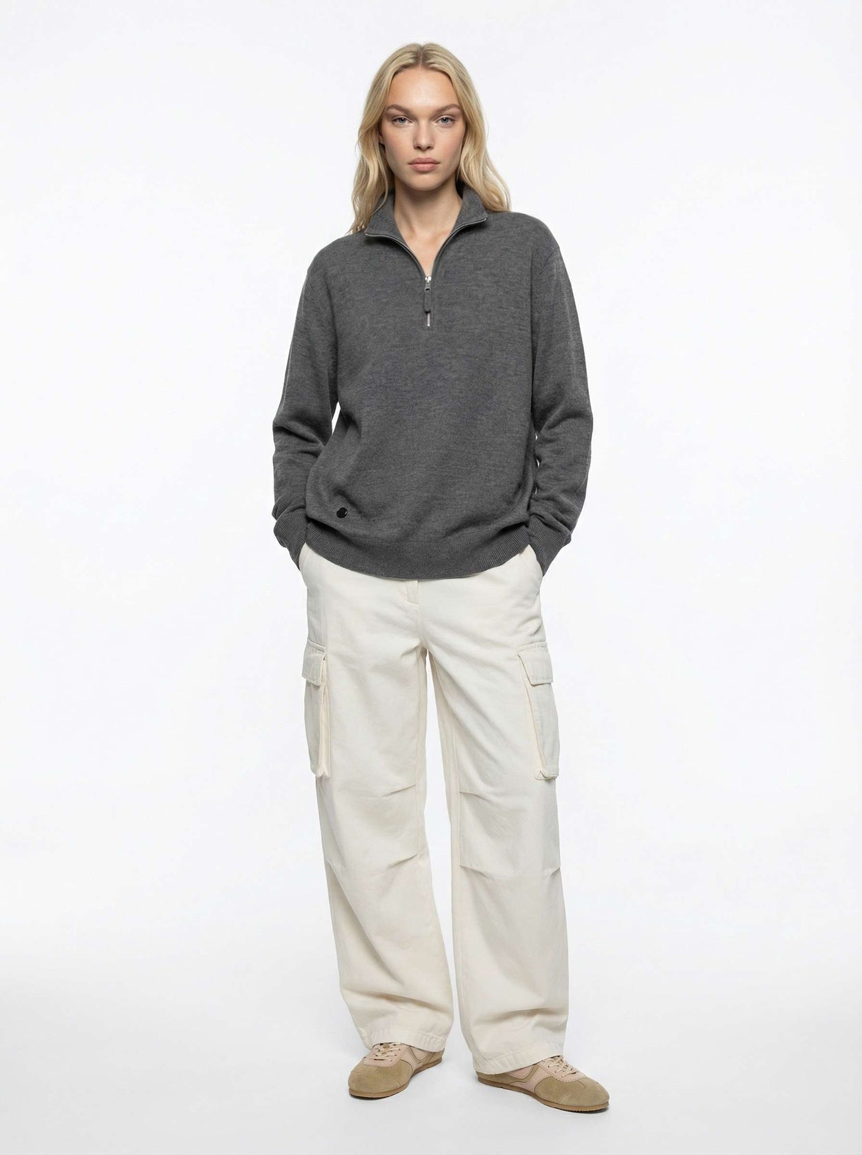 The Knitted Quarter Zip Jumper Slate Grey Female Image