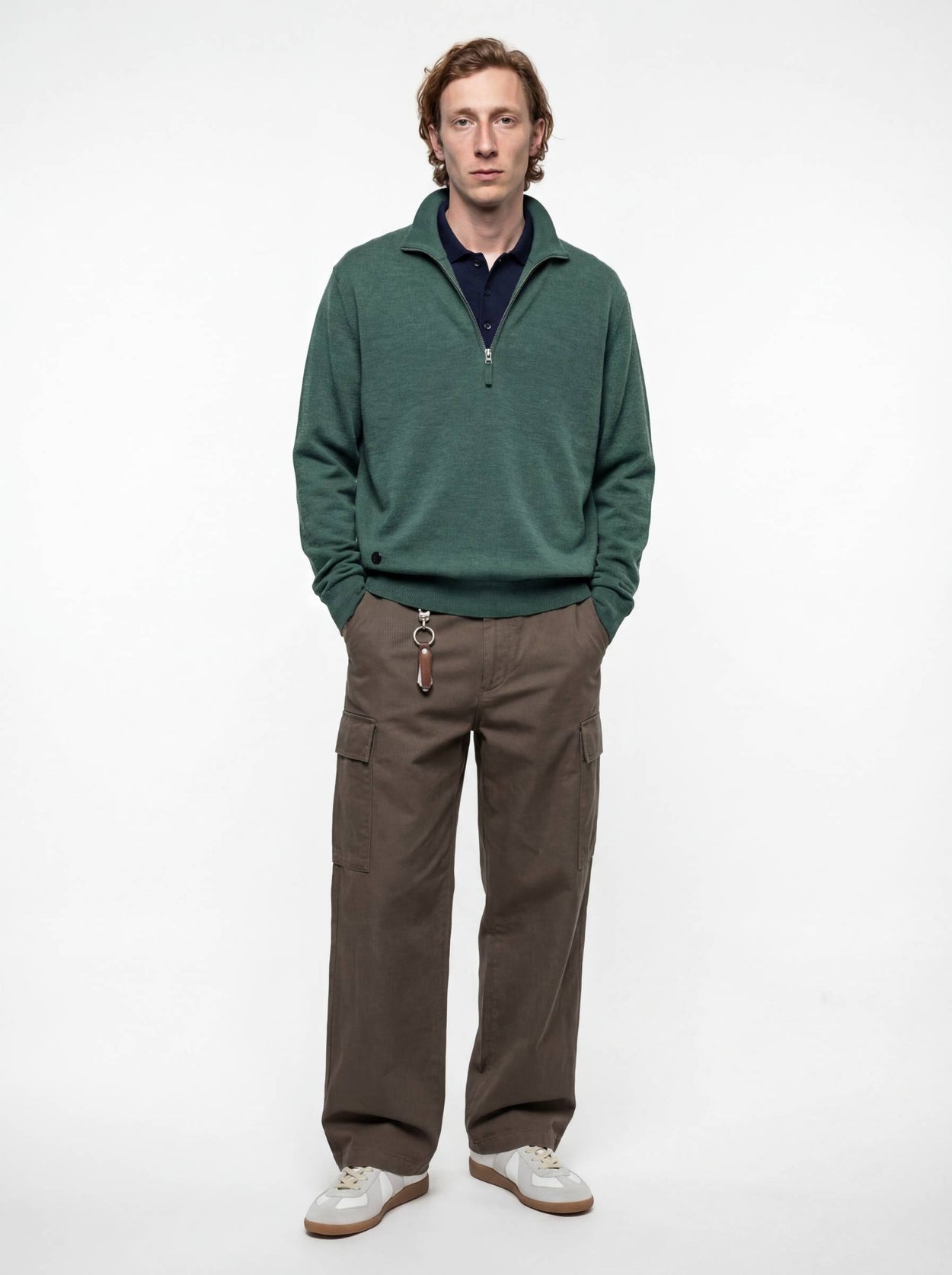 The Knitted Quarter Zip Jumper Emerald Green Male Image