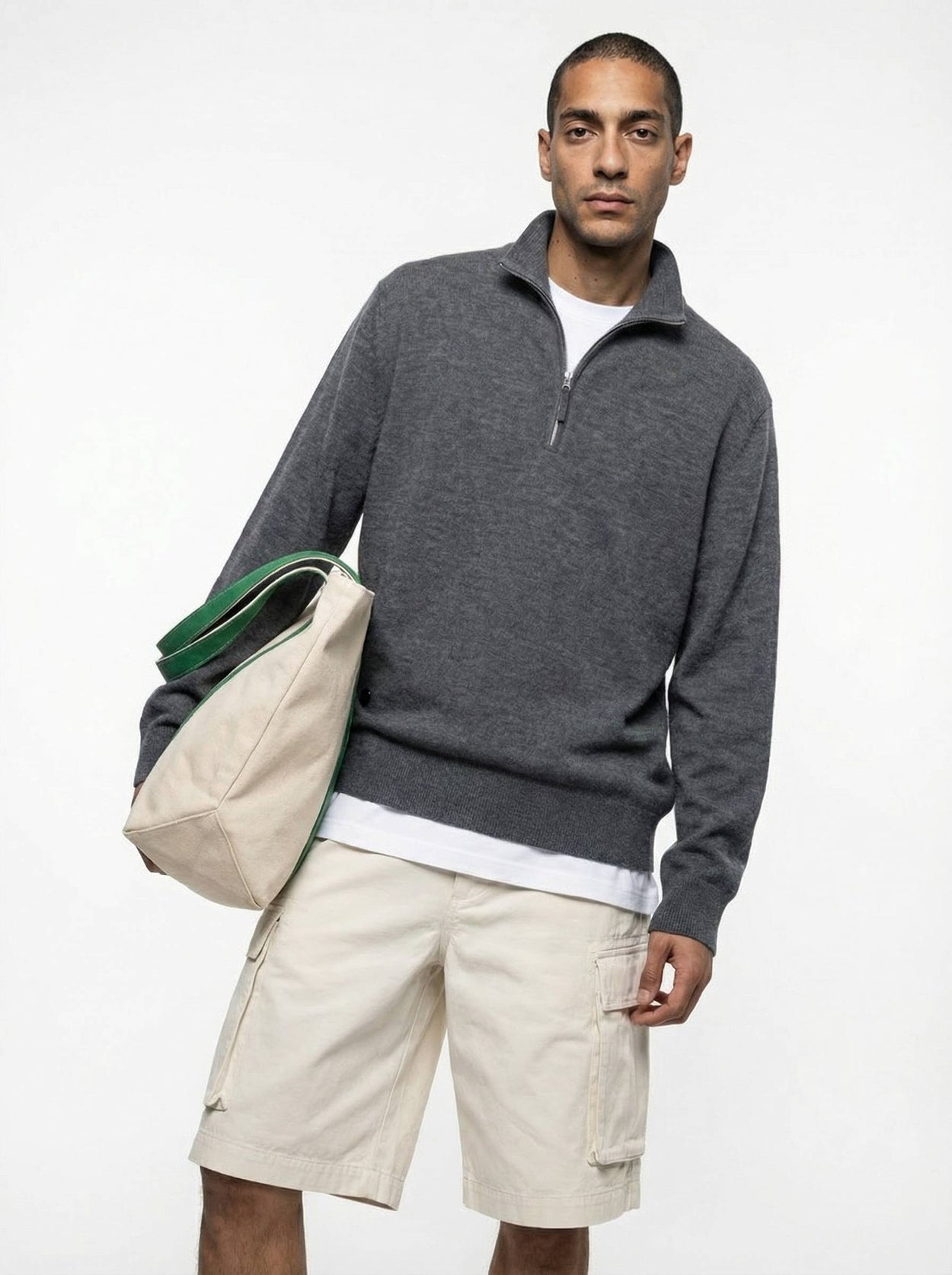 The Knitted Quarter Zip Jumper Slate Grey Male Image
